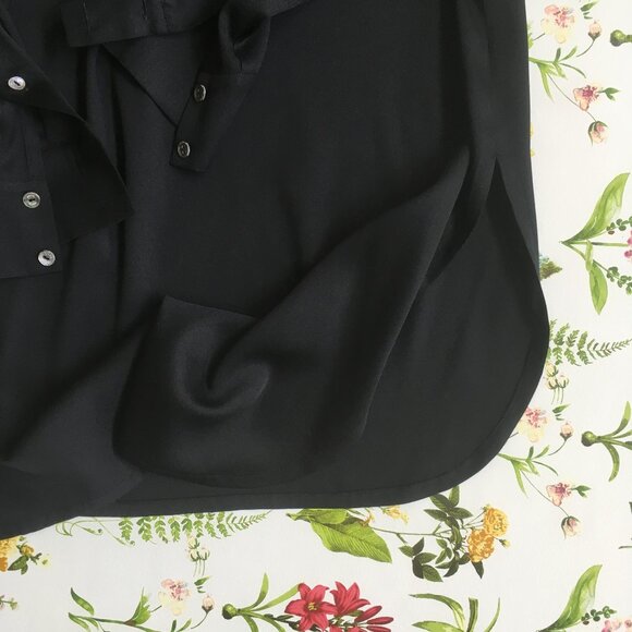 VINCE Black Silk Blouse Tunic XS S M V Neck Silk Top Side Split Oversized - Picture 4 of 10